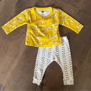 Tea Collection Yellow Baby Top and White Patterned Pants